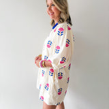 Embroidered Floral 3/4 Sleeve Dress