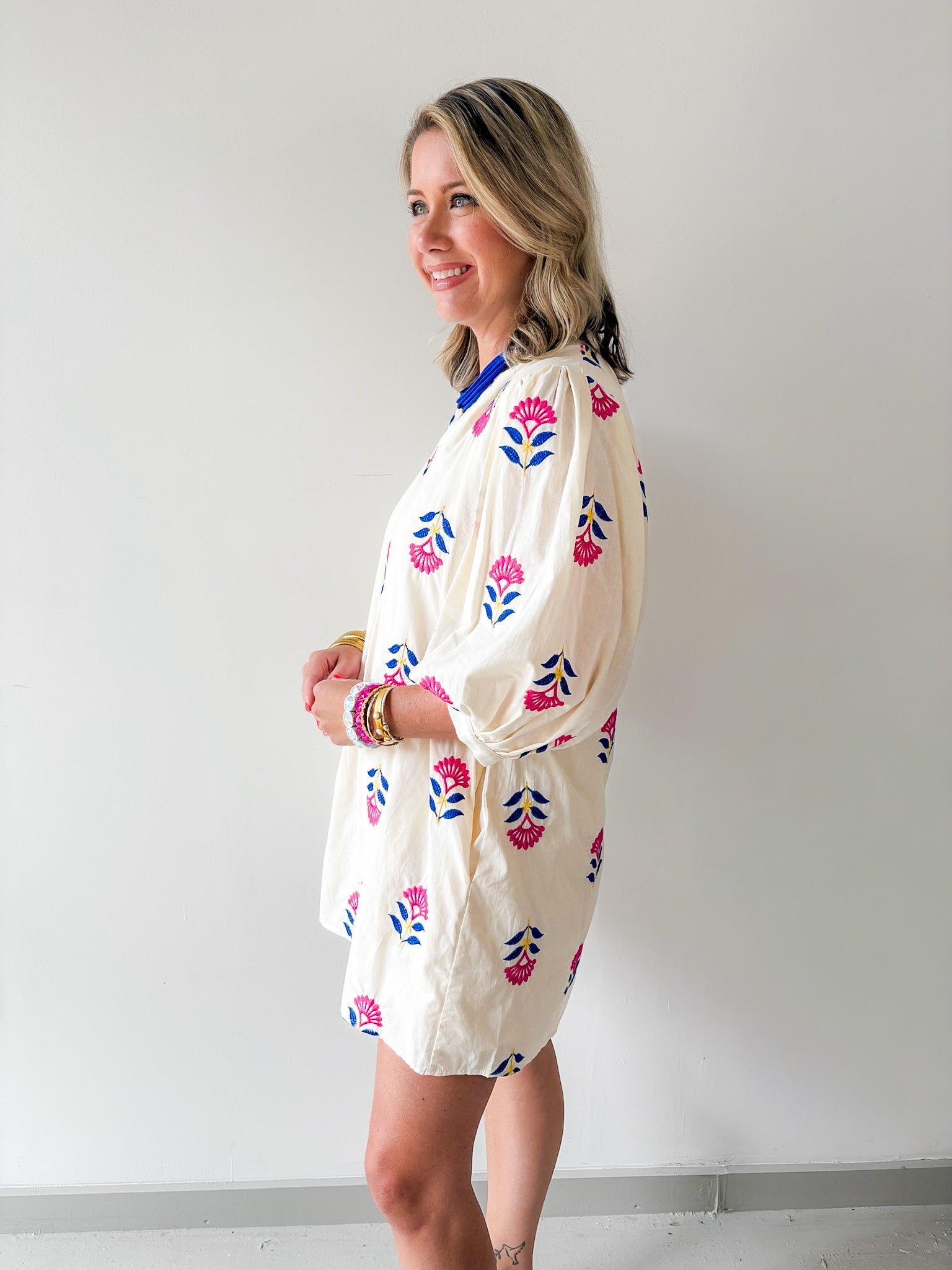 Embroidered Floral 3/4 Sleeve Dress