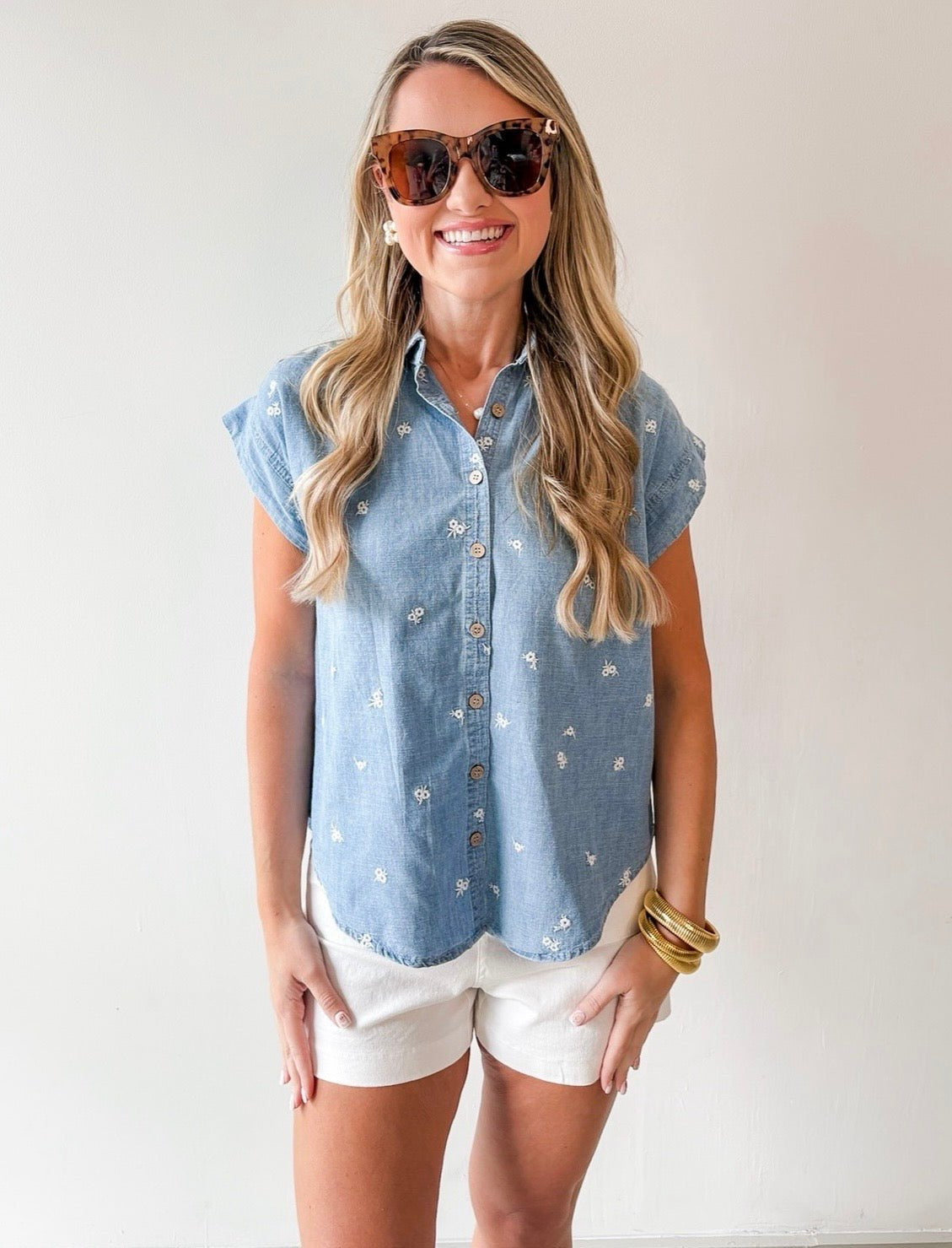 Embroidered Floral Denim Shirt