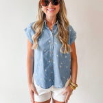 Embroidered Floral Denim Shirt