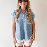 Embroidered Floral Denim Shirt