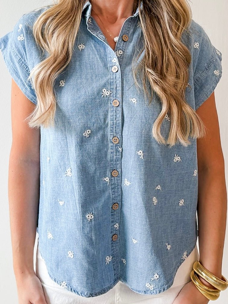 Embroidered Floral Denim Shirt