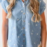 Embroidered Floral Denim Shirt