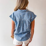 Embroidered Floral Denim Shirt