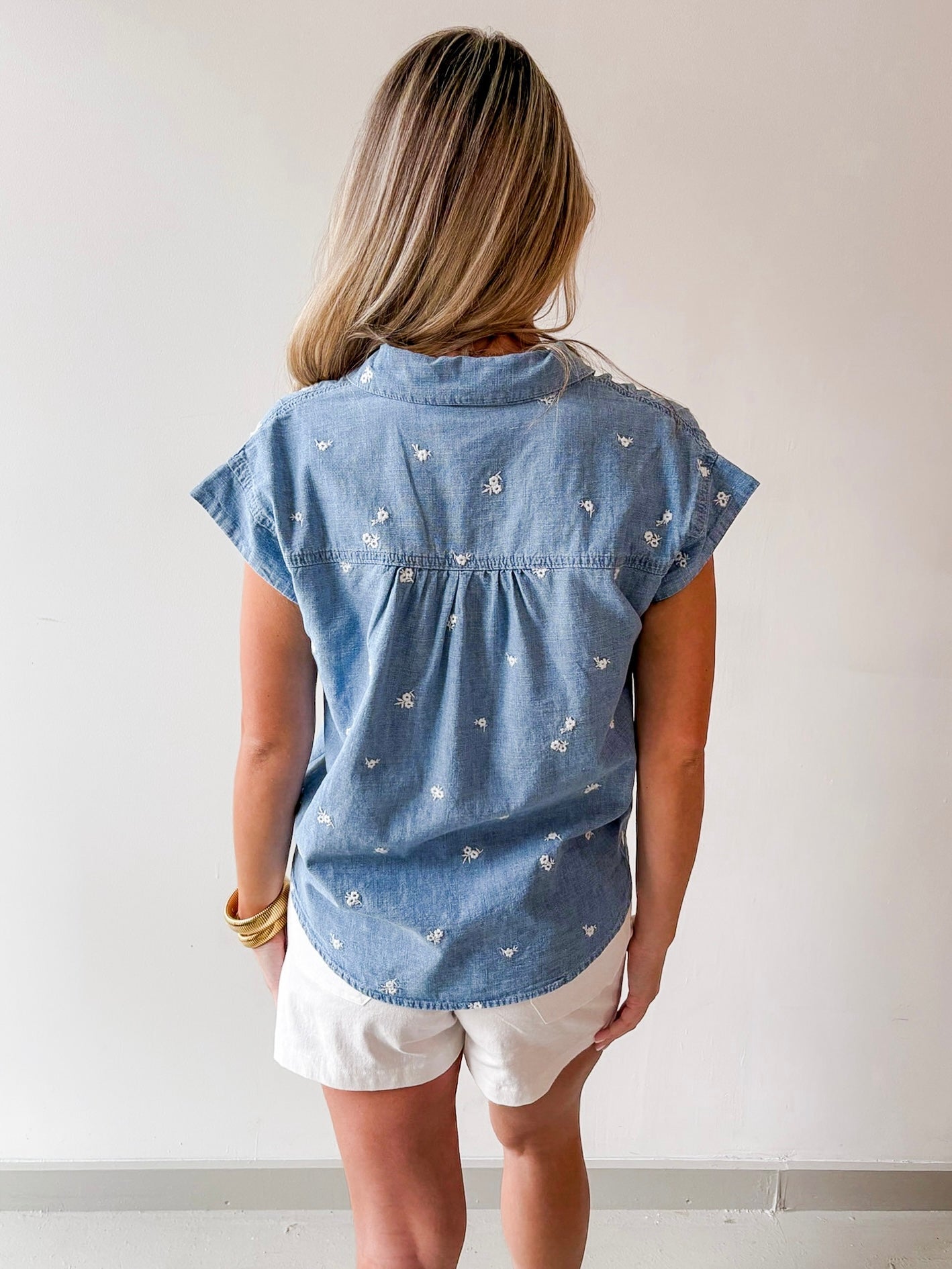 Embroidered Floral Denim Shirt