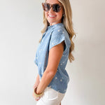 Embroidered Floral Denim Shirt