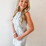 Embroidered Floral Light Denim Dress