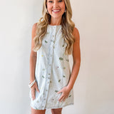 Embroidered Floral Light Denim Dress