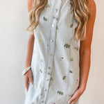 Embroidered Floral Light Denim Dress