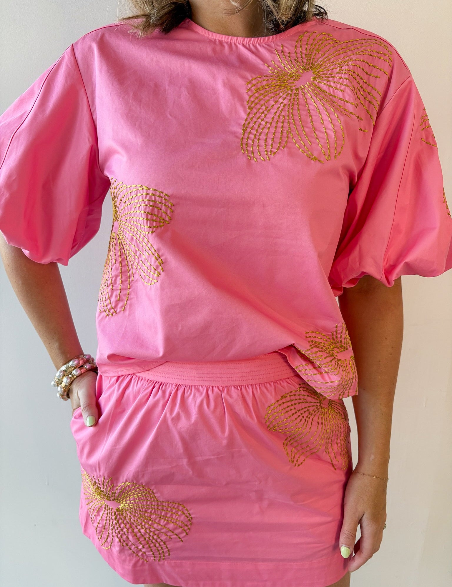 Embroidered Flower Top & Skort Set