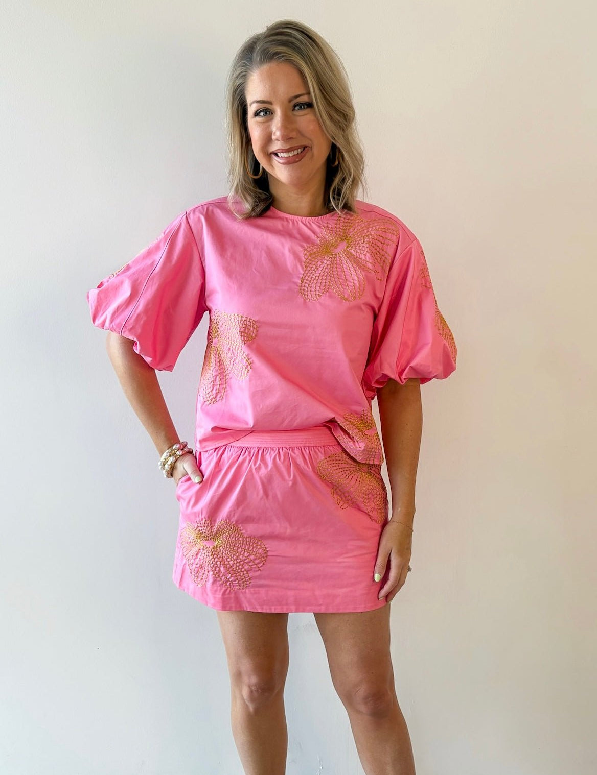 Embroidered Flower Top & Skort Set