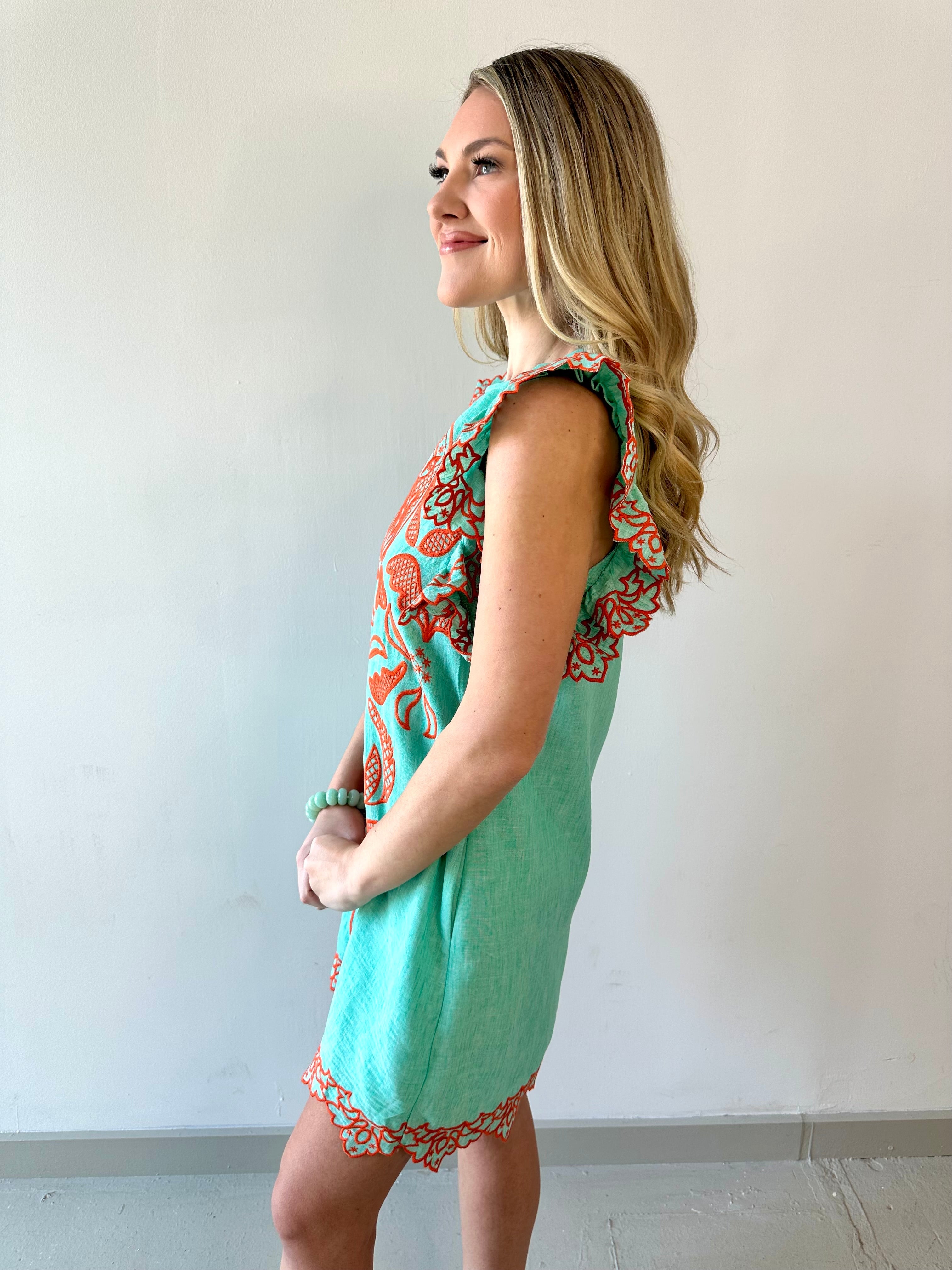 Embroidered Flutter Detailed Dress