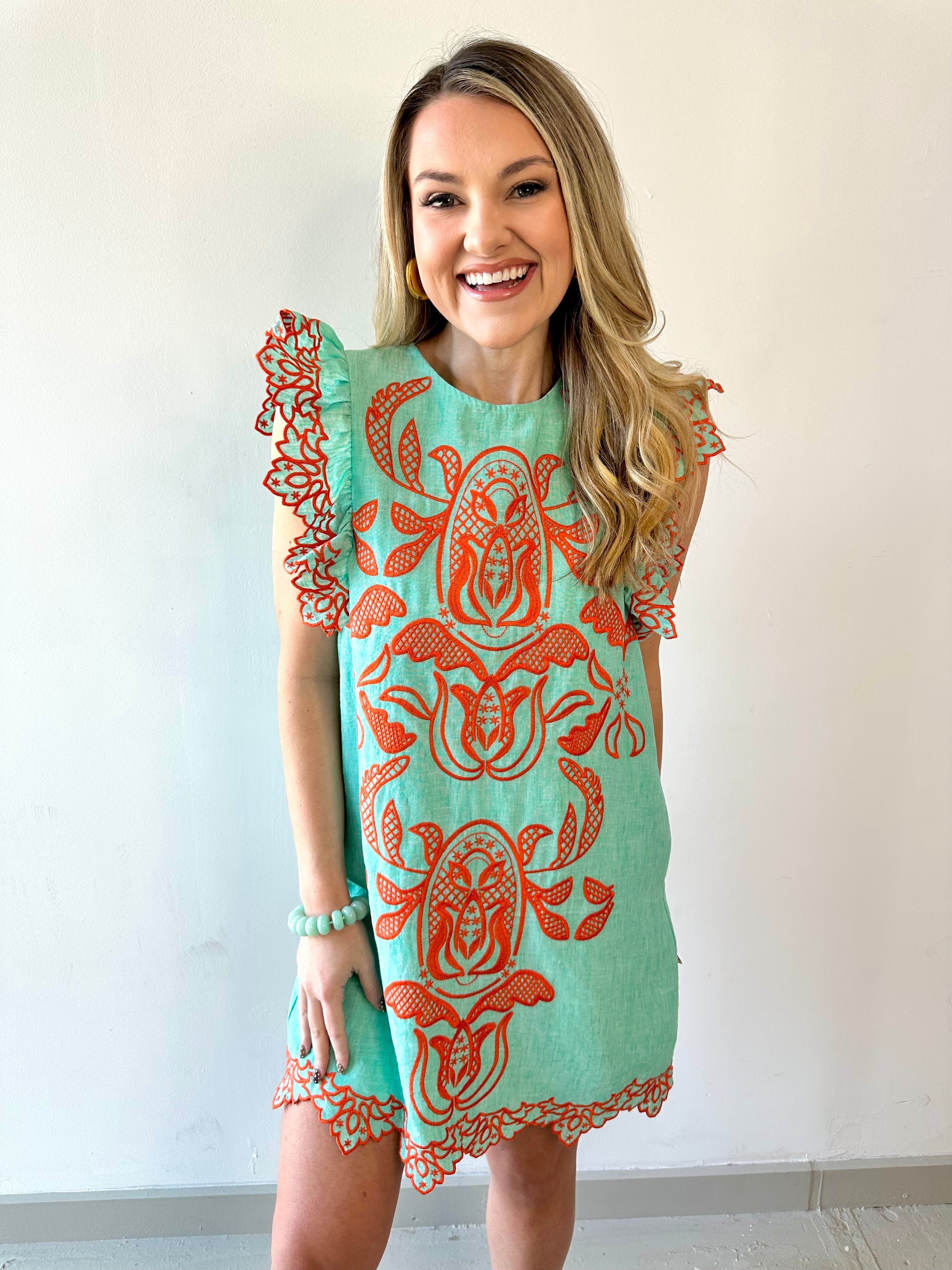 Embroidered Flutter Detailed Dress