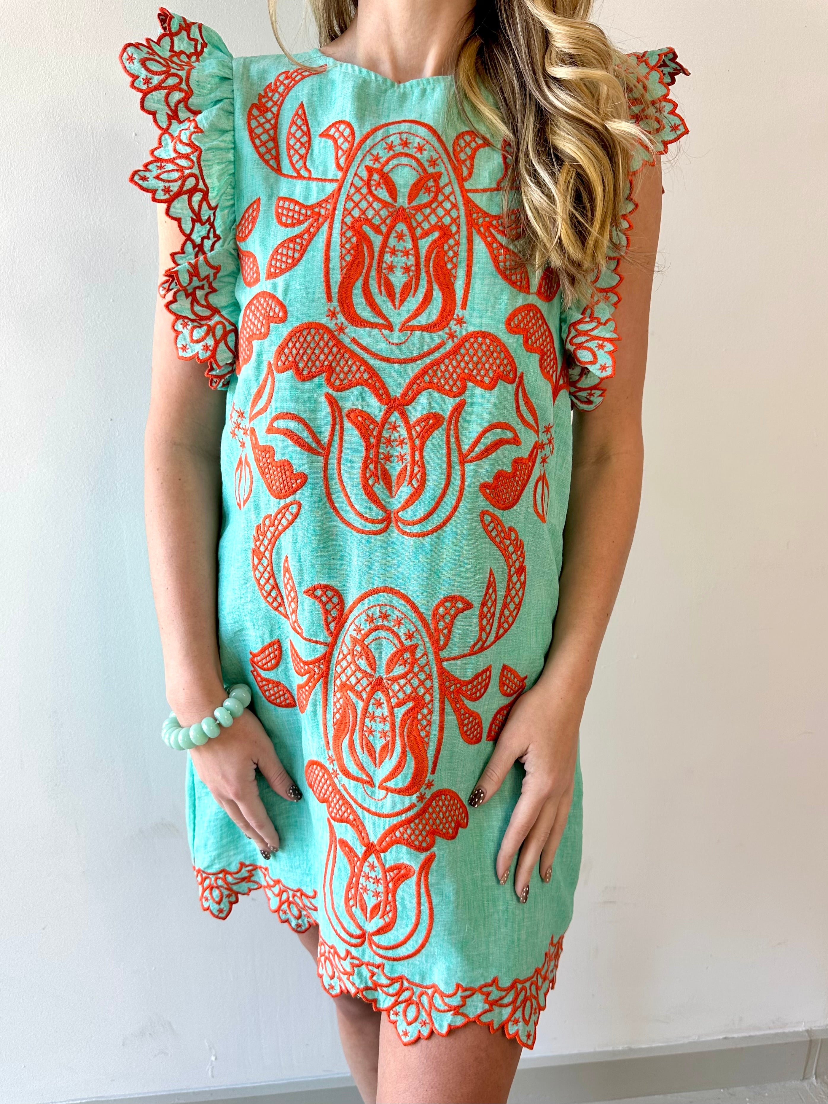 Embroidered Flutter Detailed Dress
