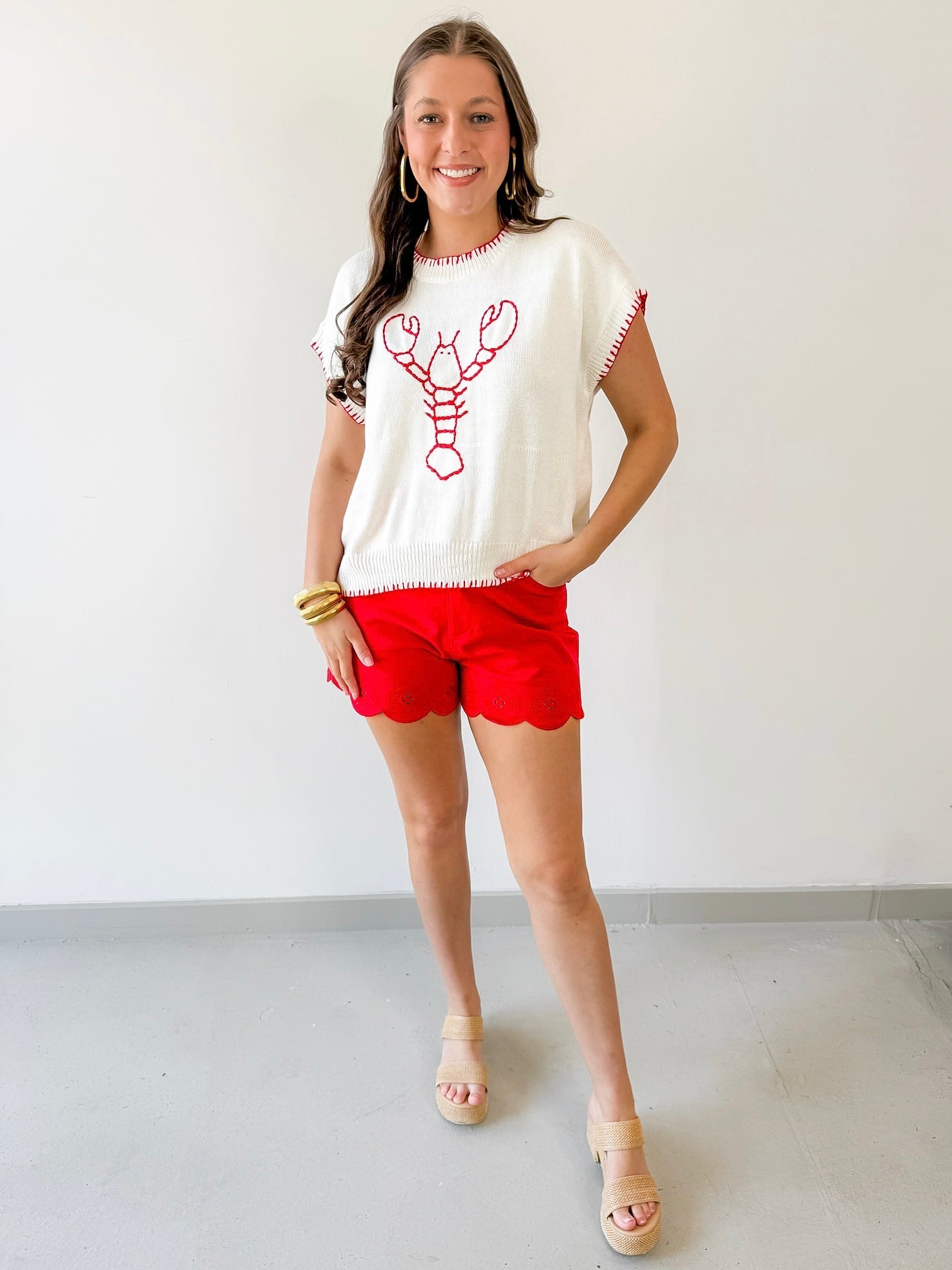 Embroidered Lobster Knit Top