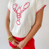 Embroidered Lobster Knit Top