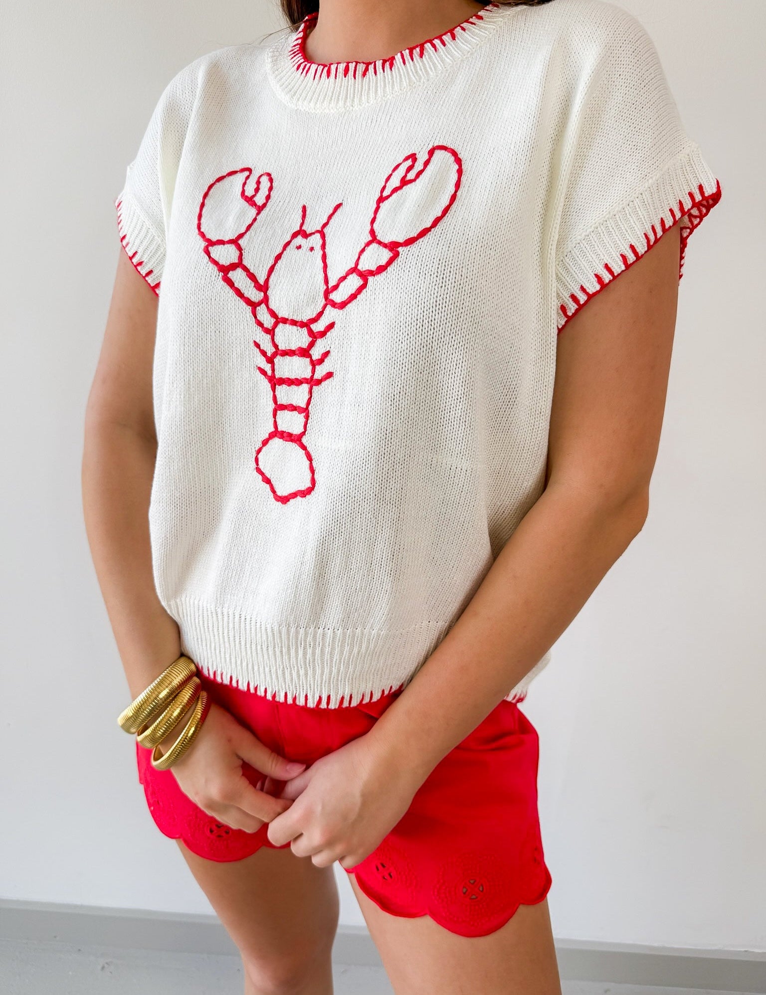 Embroidered Lobster Knit Top