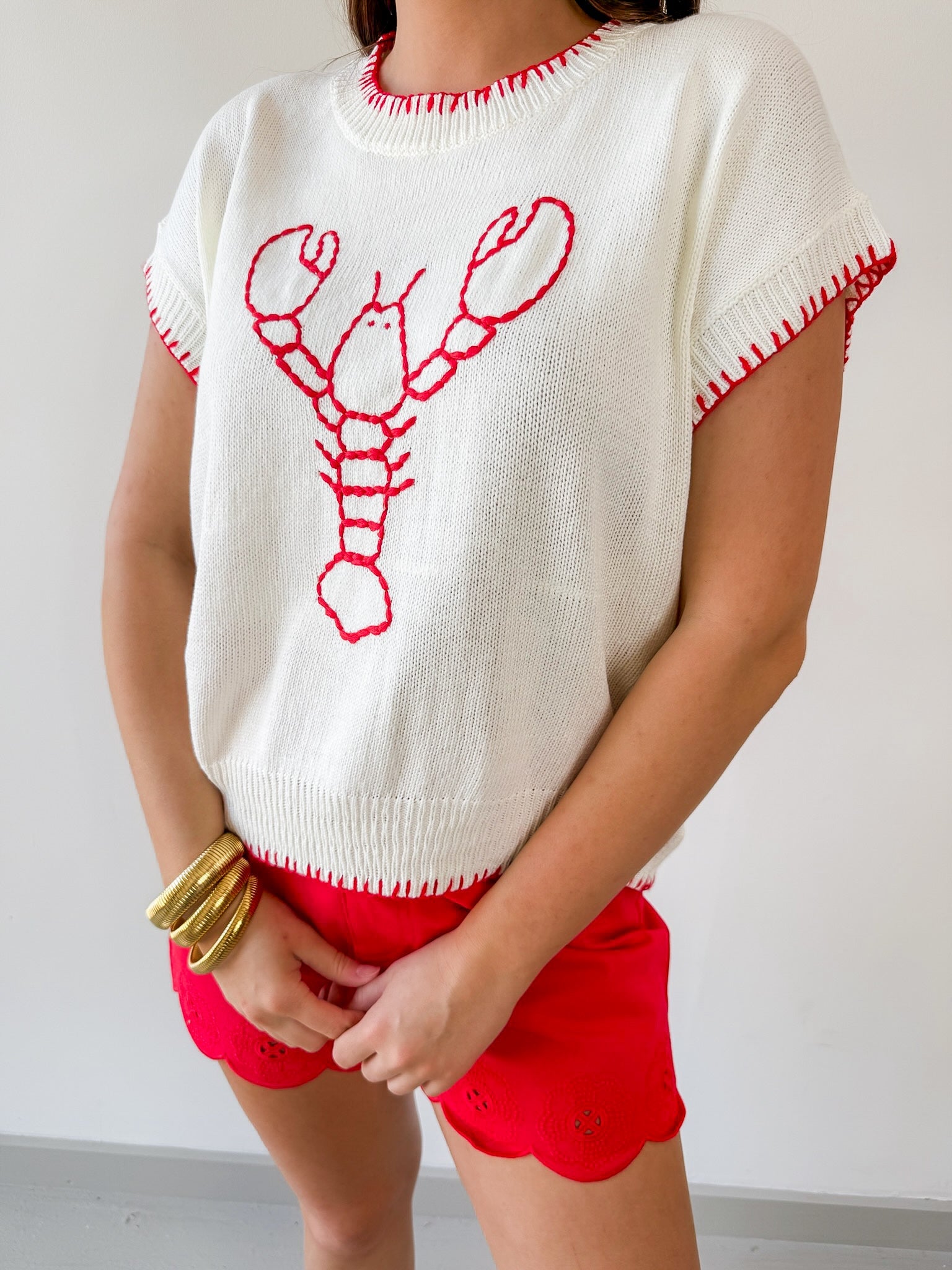 Embroidered Lobster Knit Top