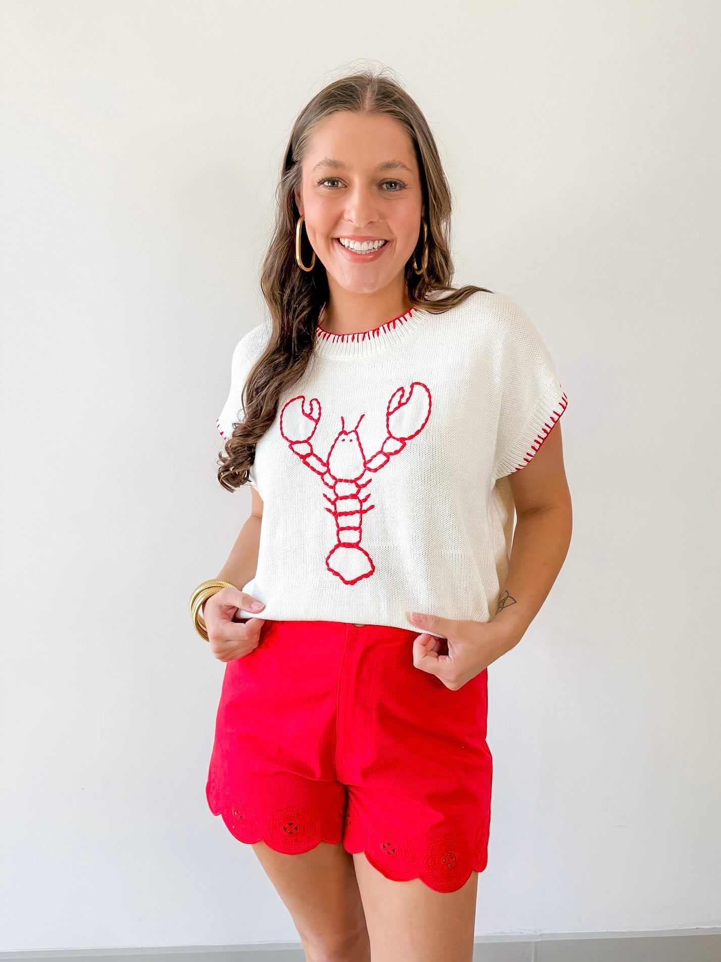 Embroidered Lobster Knit Top