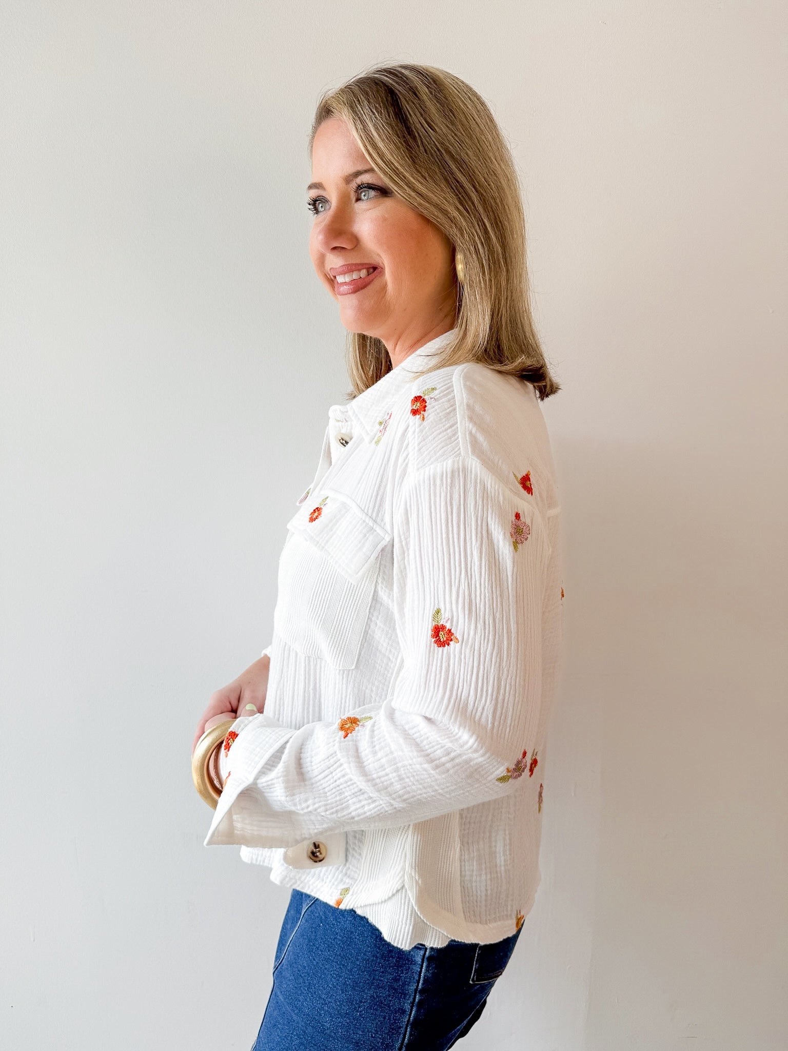 Embroidered Mixed Media Wash Jacket
