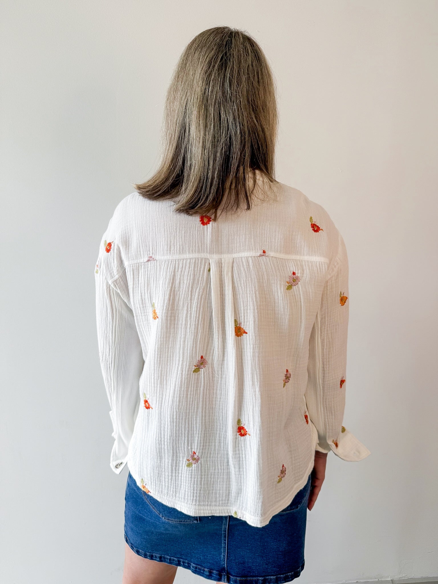 Embroidered Mixed Media Wash Jacket