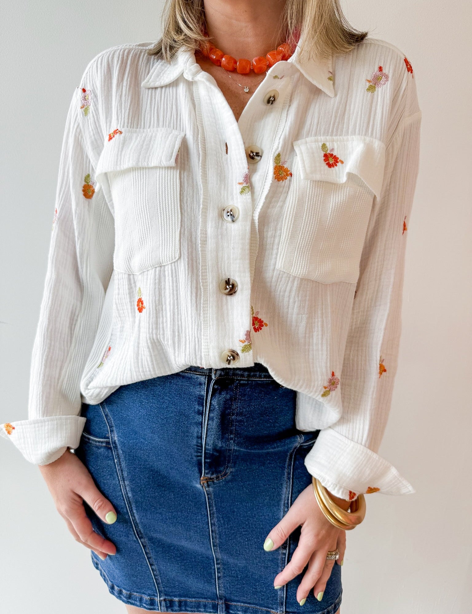 Embroidered Mixed Media Wash Jacket