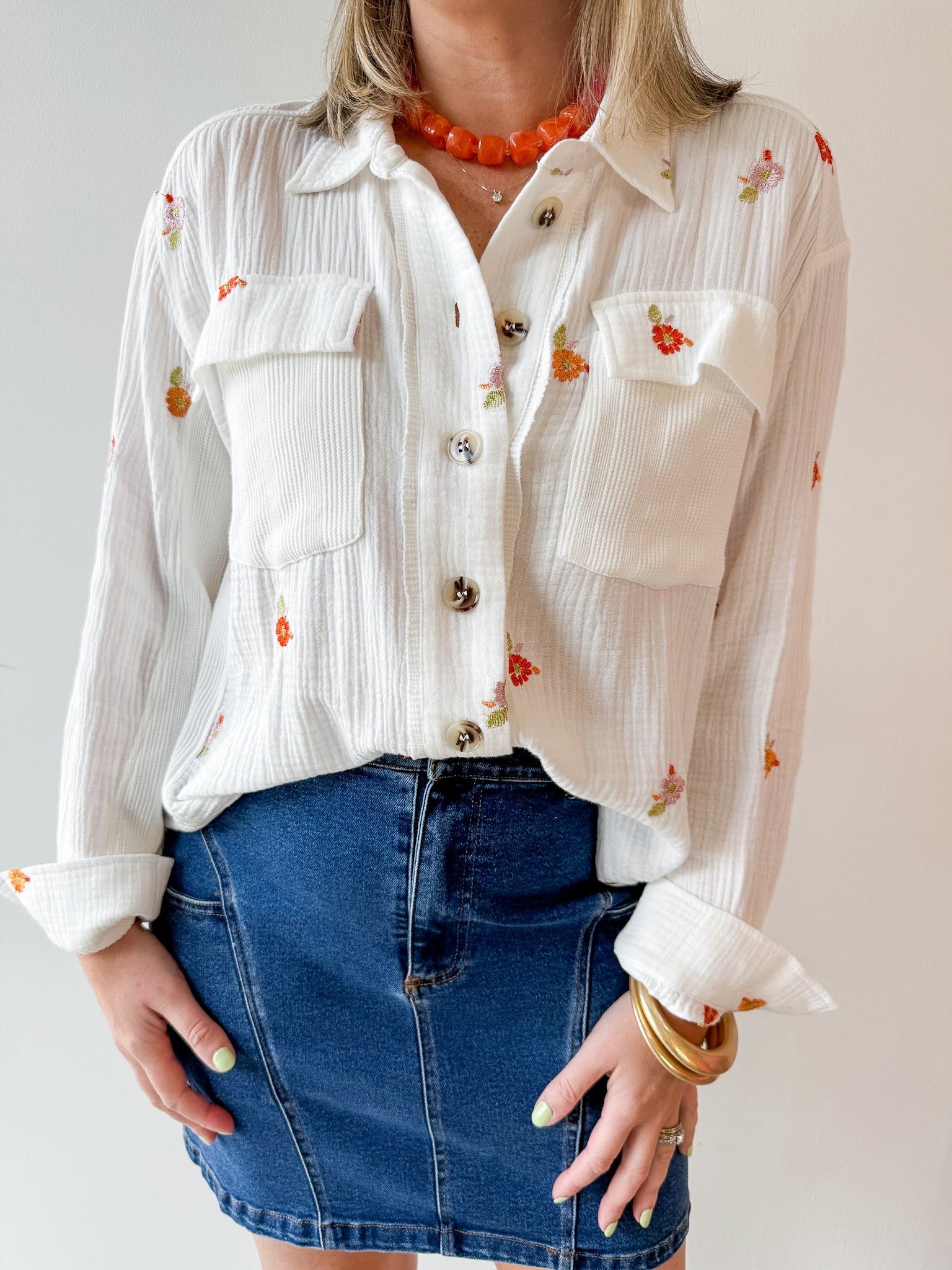 Embroidered Mixed Media Wash Jacket