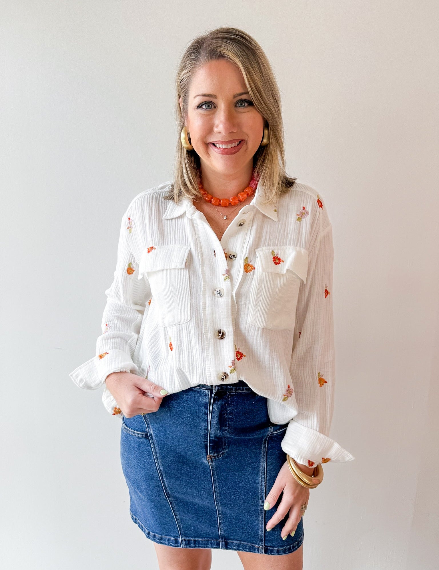 Embroidered Mixed Media Wash Jacket