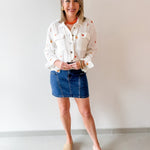 Embroidered Mixed Media Wash Jacket