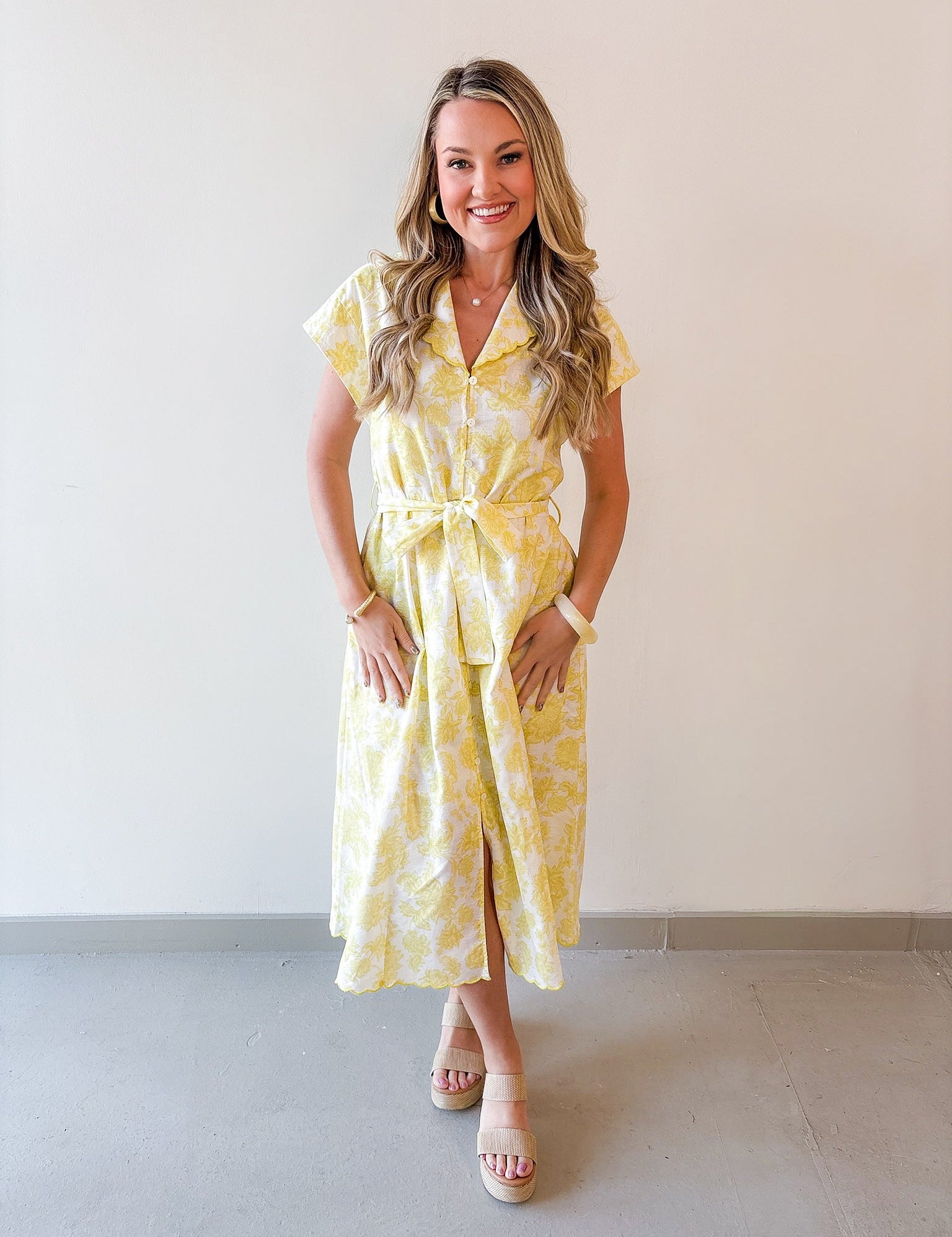 Embroidered Scalloped Dress