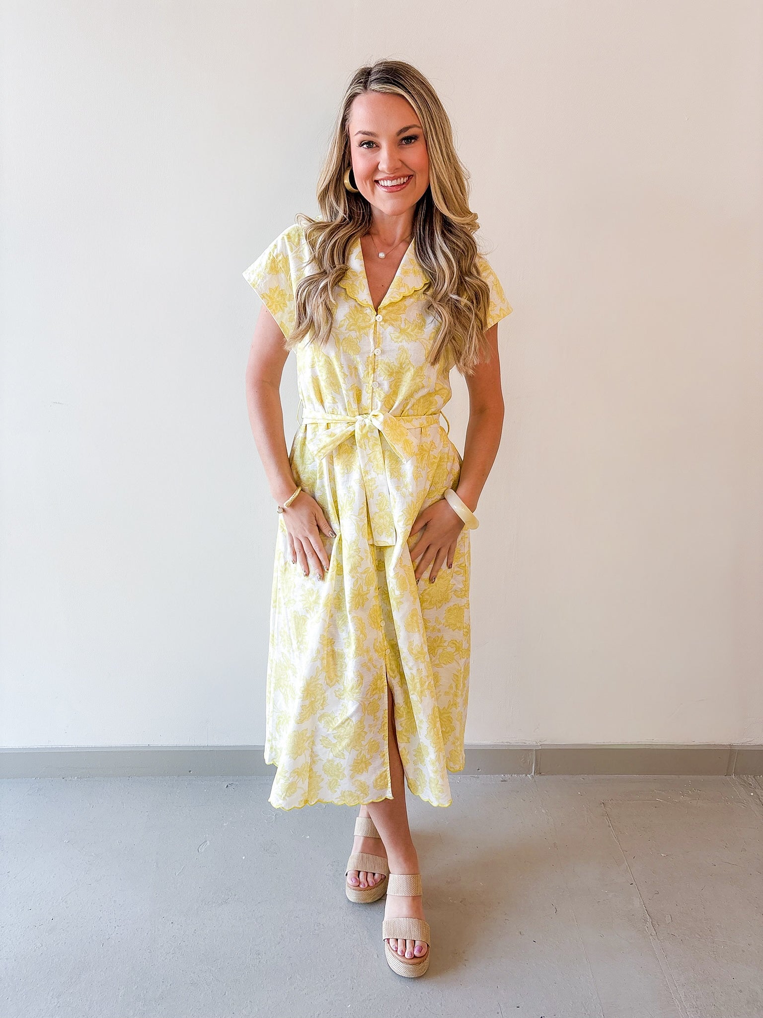 Embroidered Scalloped Dress
