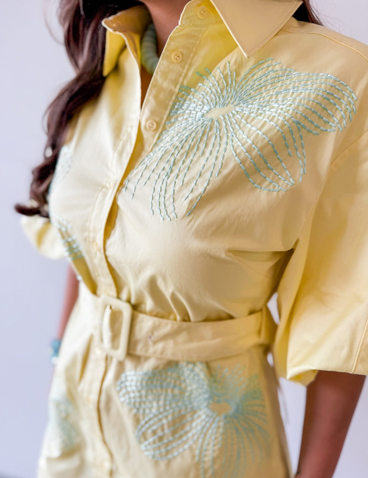 Embroidered Shirt Dress - Butter/Beach Glass