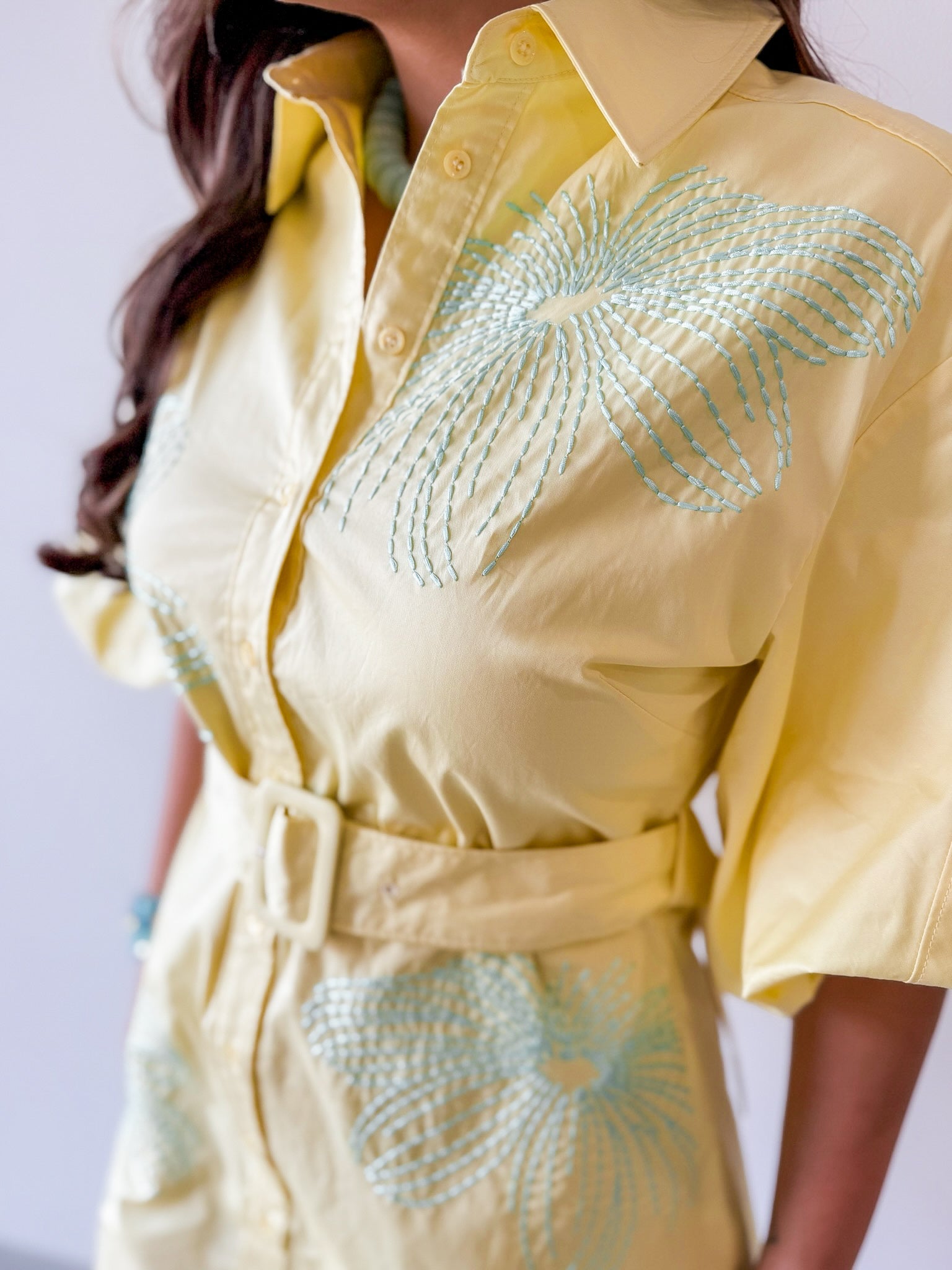 Embroidered Shirt Dress - Butter/Beach Glass