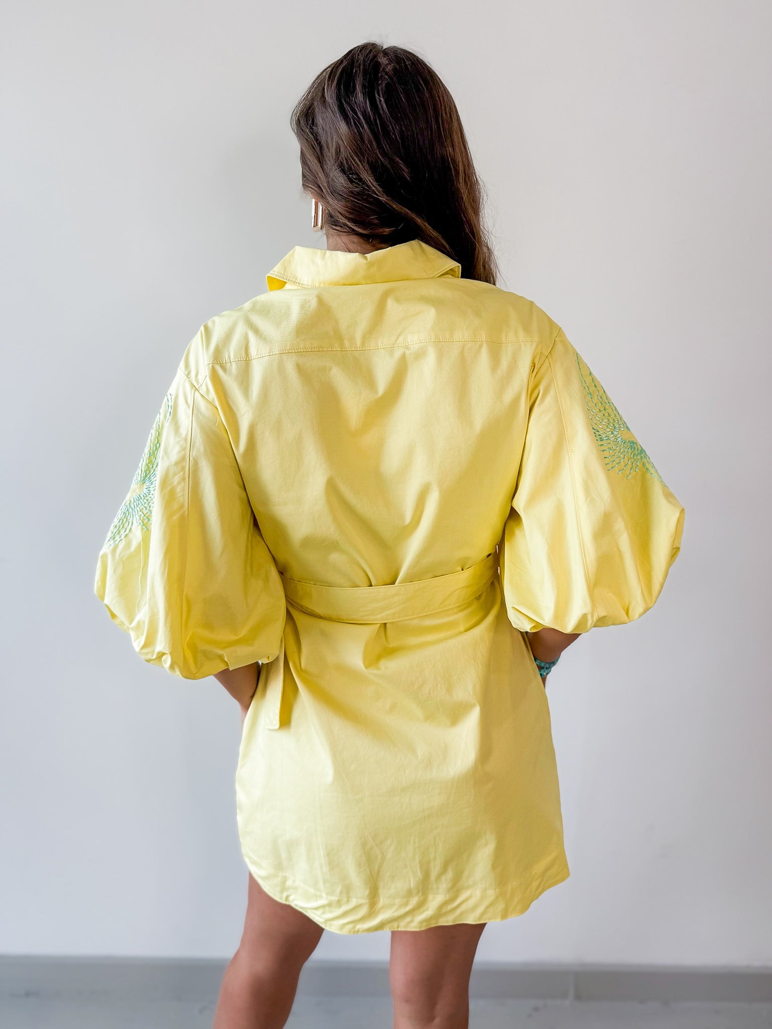 Embroidered Shirt Dress - Butter/Beach Glass
