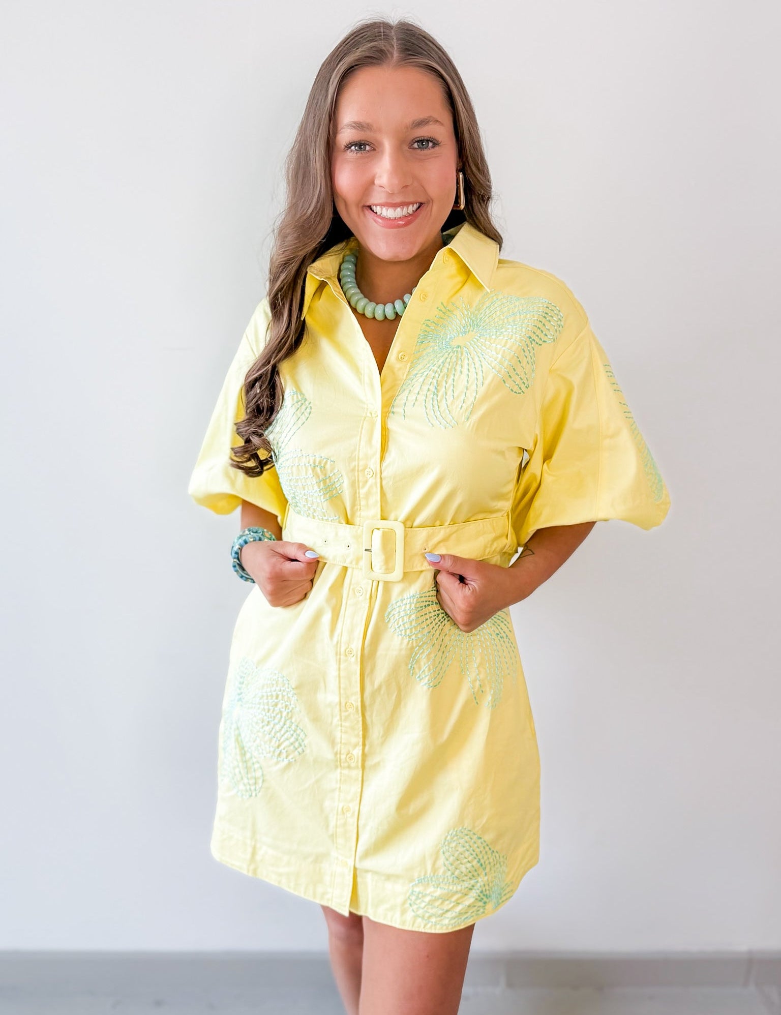 Embroidered Shirt Dress - Butter/Beach Glass