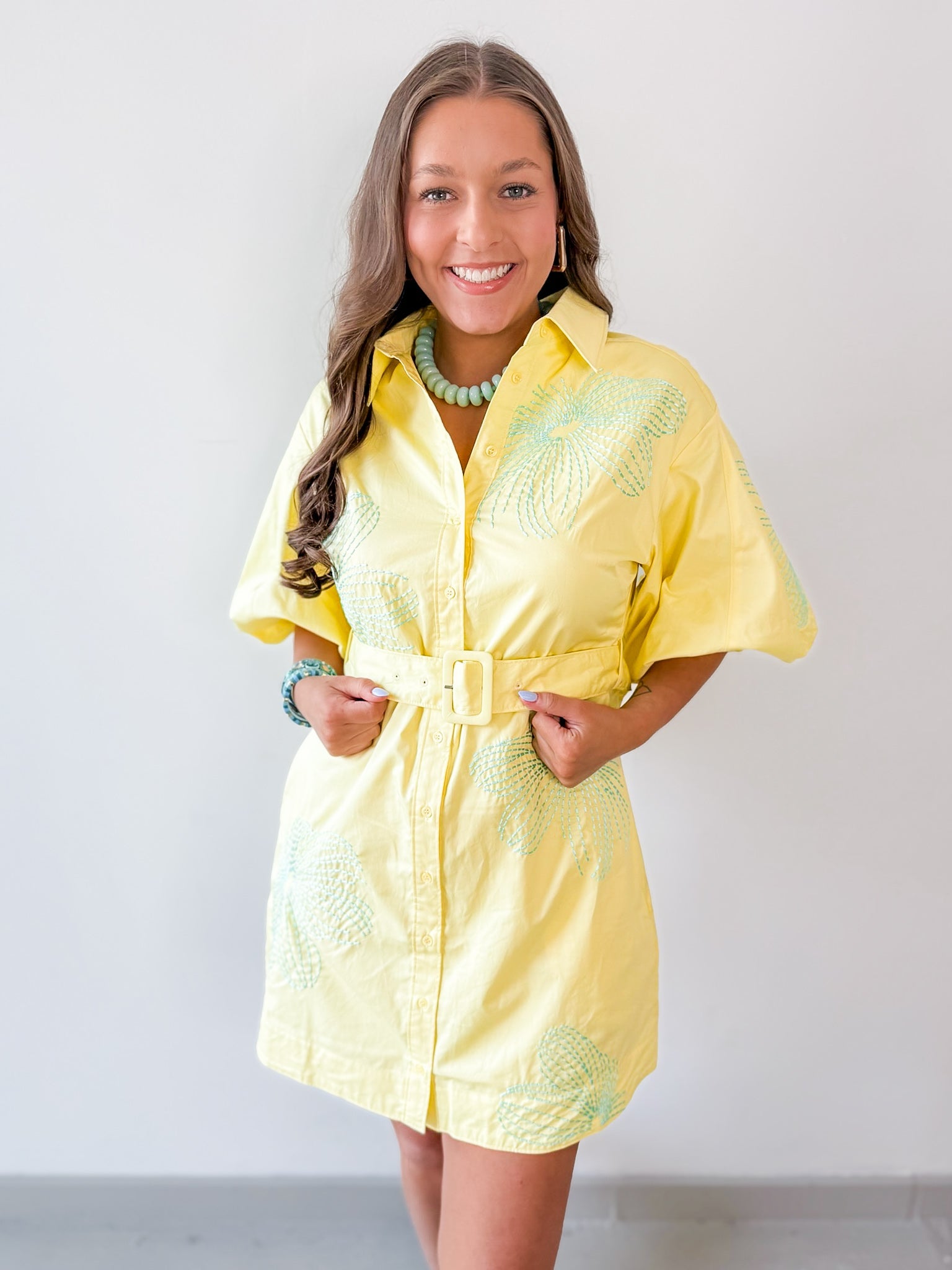 Embroidered Shirt Dress - Butter/Beach Glass