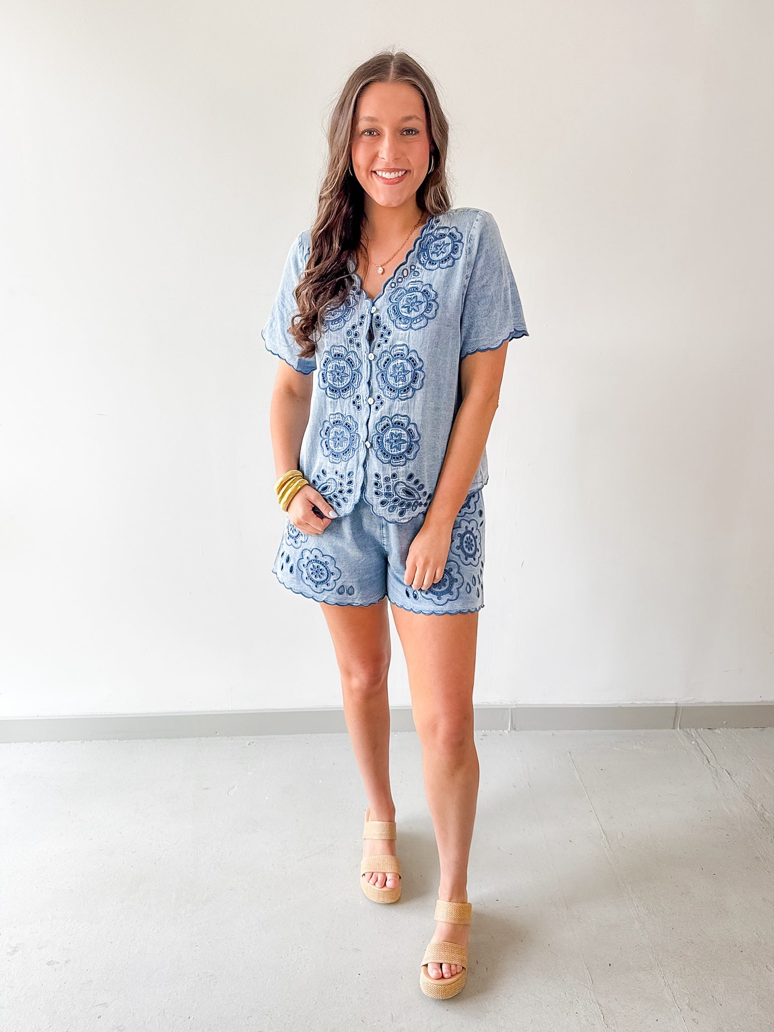 Embroidered Shirt & Short Set