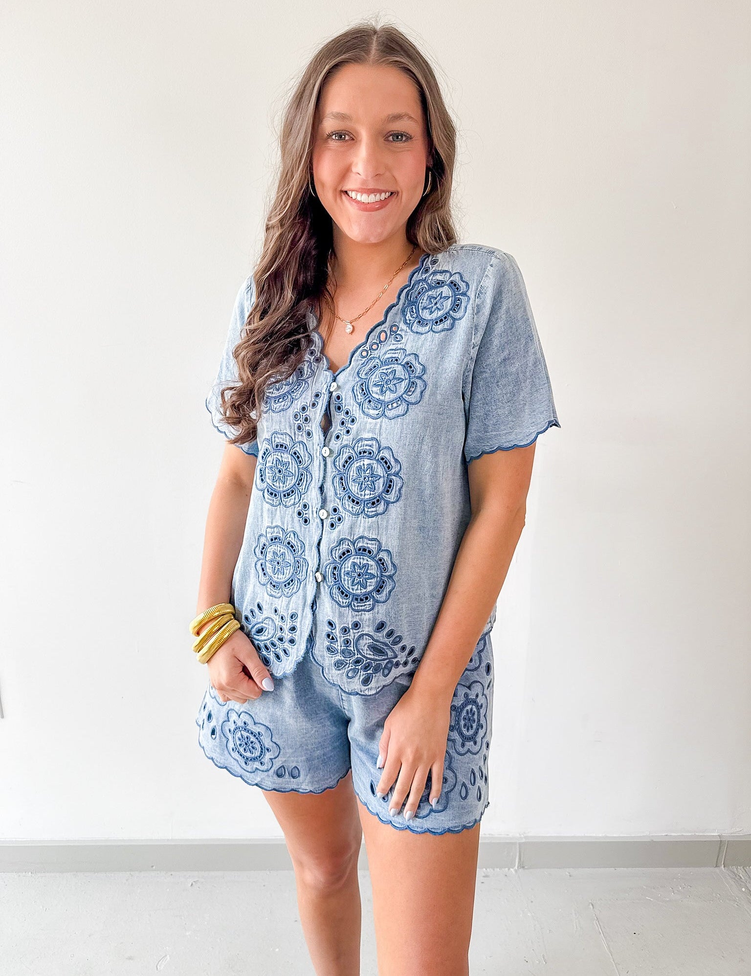 Embroidered Shirt & Short Set