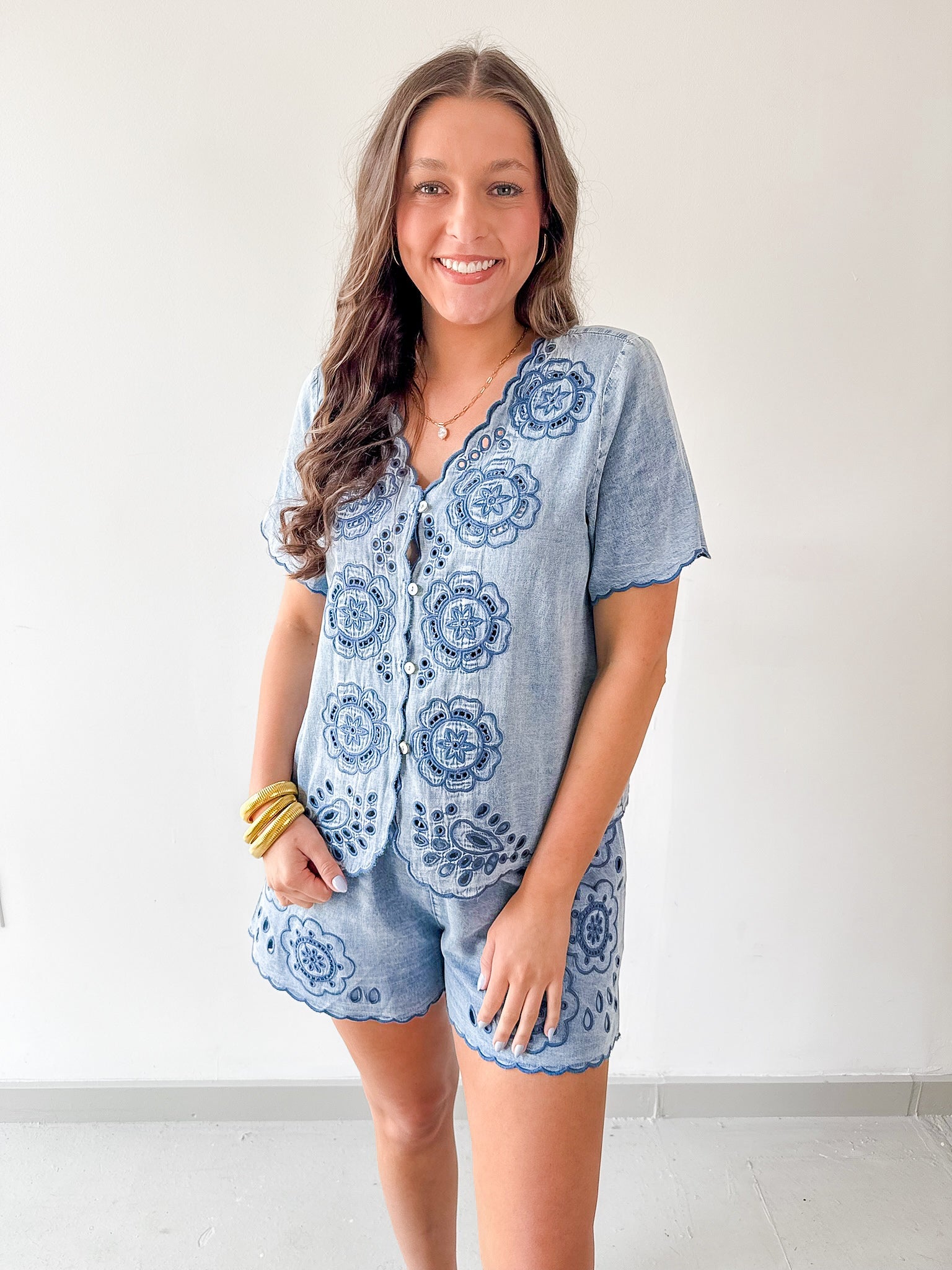 Embroidered Shirt & Short Set