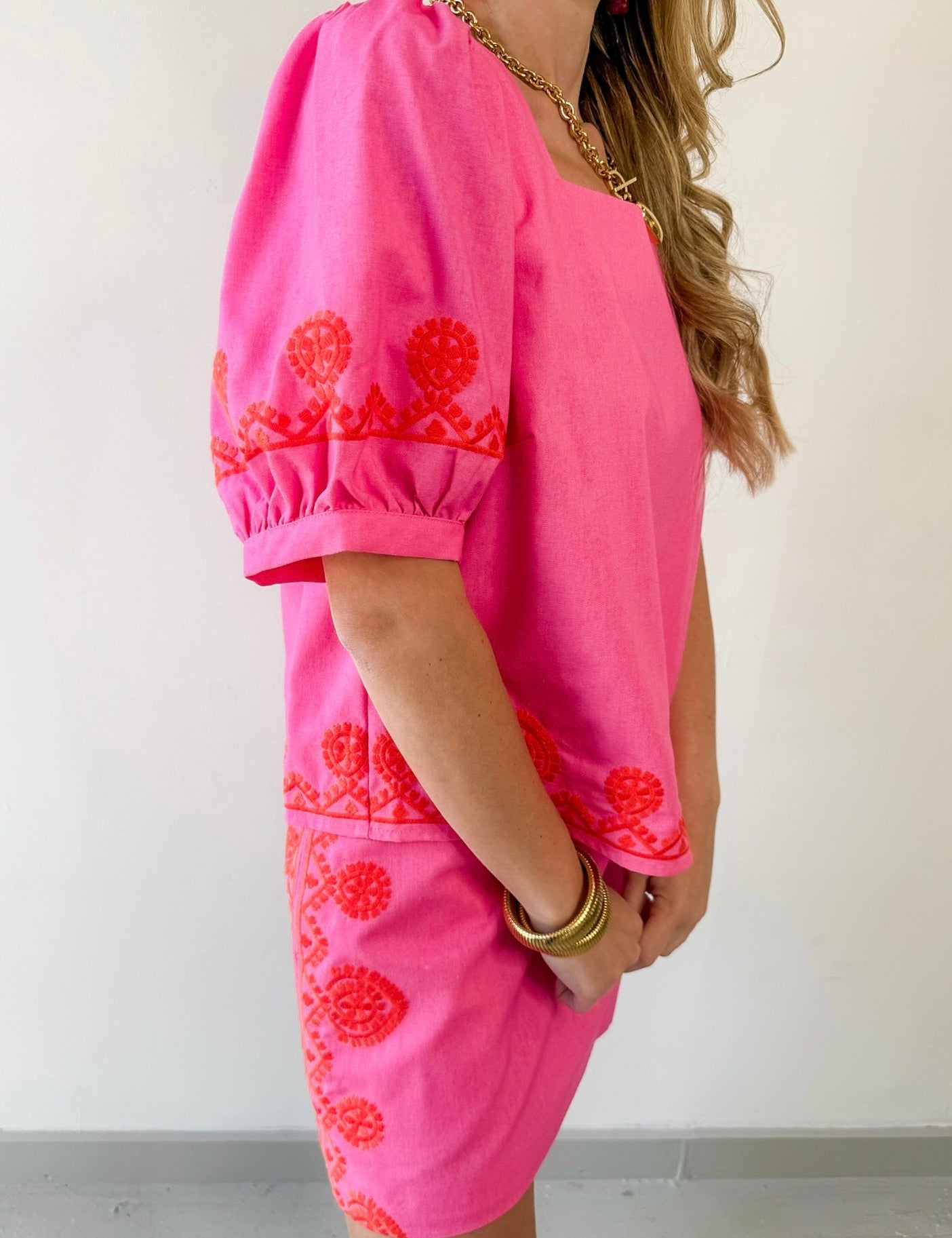 Embroidered Square Top & Skirt Set