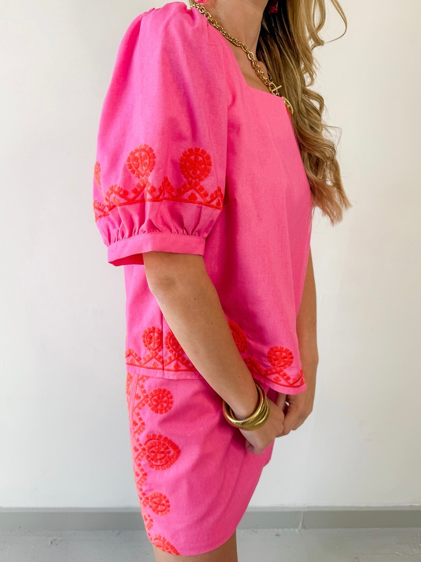 Embroidered Square Top & Skirt Set