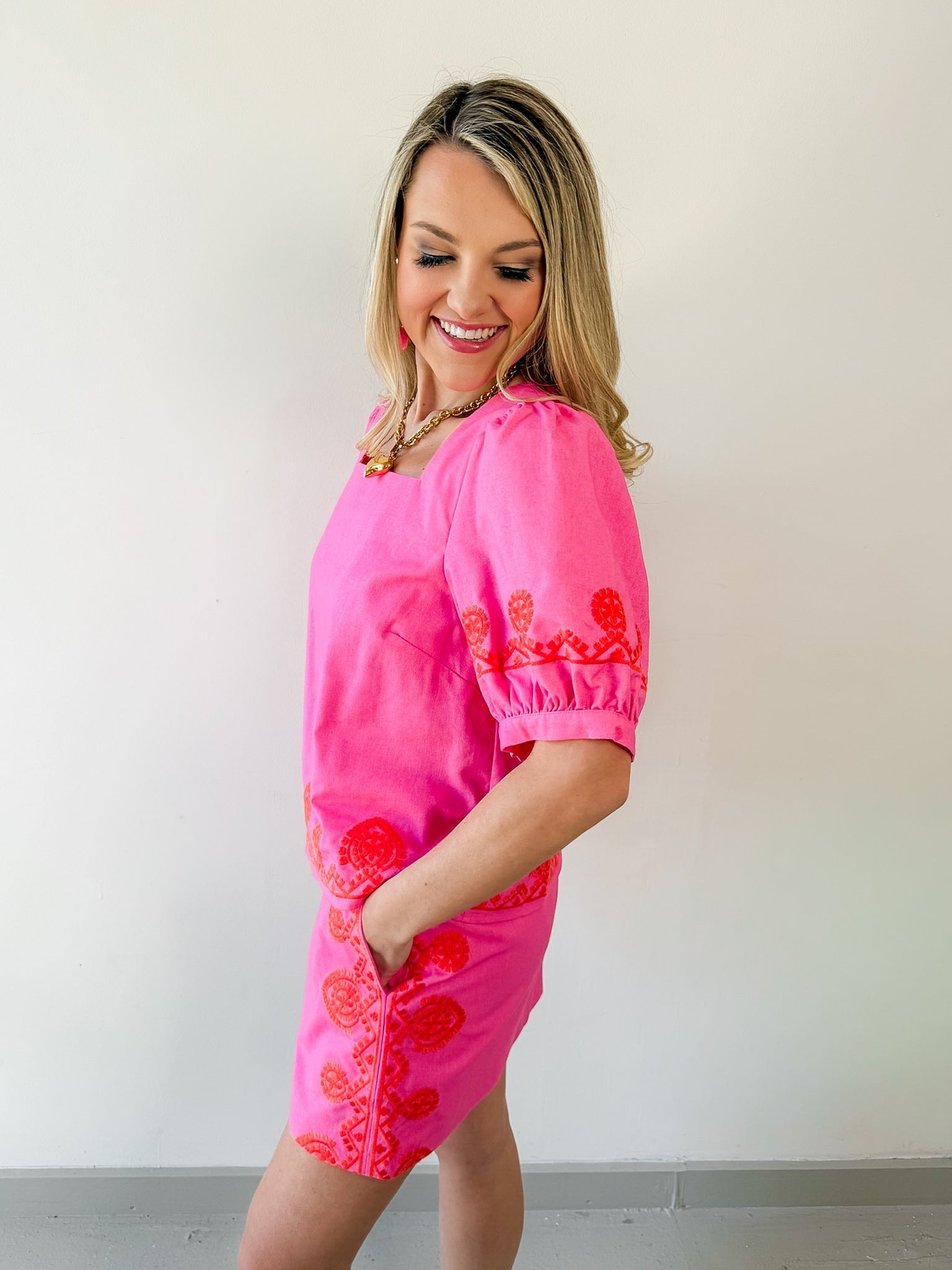 Embroidered Square Top & Skirt Set