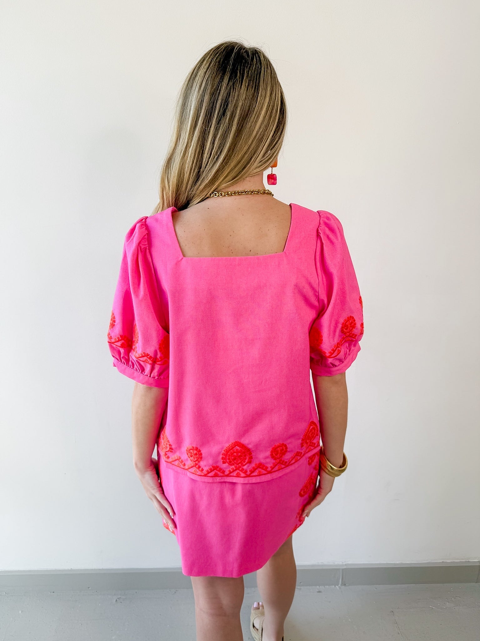 Embroidered Square Top & Skirt Set