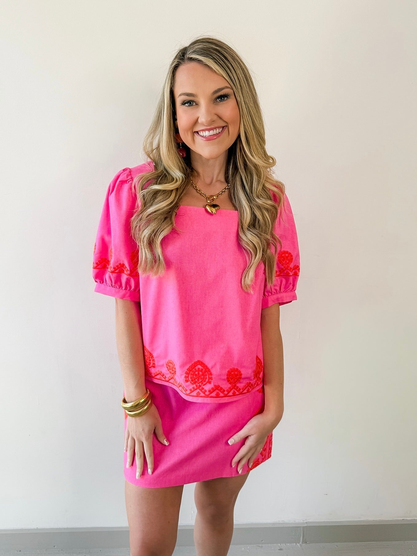 Embroidered Square Top & Skirt Set
