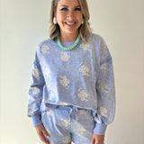 Embroidered Sweater & Short Set - Blue