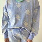 Embroidered Sweater & Short Set - Blue