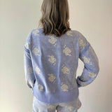 Embroidered Sweater & Short Set - Blue