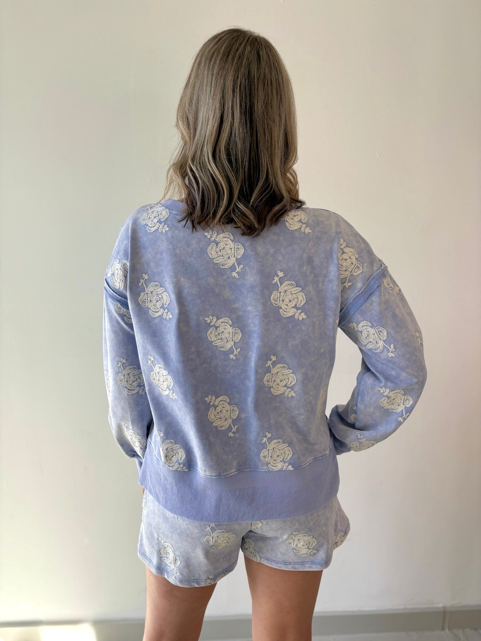 Embroidered Sweater & Short Set - Blue