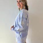 Embroidered Sweater & Short Set - Blue