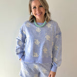 Embroidered Sweater & Short Set - Blue